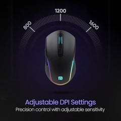 Portronics Toad One Bluetooth Mouse with 2.4 GHz & BT 5.3 Dual Wireless, 6 Buttons, Rechargeable, RGB Lights, Connect 3 Devices, Ergonomic Design for Laptop, Smartphone, Tablet (Black)