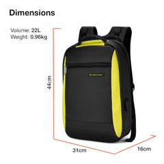 Nasher Miles Madison Passenger Workpack 22 Liters Water Resistant, Padded, Premium Reversed Polyester Black Yellow Laptop Backpack | USB charging| Unisex | Ideal For Office (Black & Yellow)