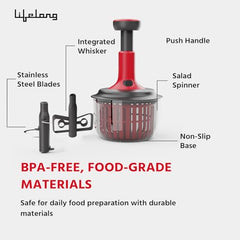 Lifelong Push Chopper 650ml | Compact and Efficient Vegetable, Onion, and Garlic Chopper, Essential Manual Kitchen Cutter for Quick and Easy Food Preparation, Ideal for Small Kitchens and Meal Prep