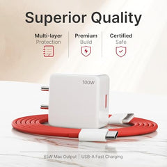 100w Fast Charger Adapter & USB-A to Type C Cable Combo, Compatible with OnePlus, Realme, Xiaomi, Redmi, Oppo, Vivo & Other Smartphones, Type C Charger Supports Dash, Warp, Vooc, SuperVooc by AILKIN