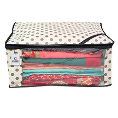 Kuber Industries Non-Woven Foldable Saree Covers With Zip|Polka Dots Wardrobe Organizer For Clothes|Transparent Window Keep 8 To 10 Saree|Suitable For Lehenga, Suit, Dress|Pack Of 9 (Blue & White)