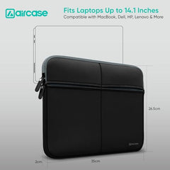AirCase 6 Pocket Neoprene Laptop Sleeve for 13.5-14.1 Inch Laptops | Waterproof Laptop Cover Bag | Case with Charger & Accessory Pockets | All 14 Inch Laptops & Chromebooks | Black
