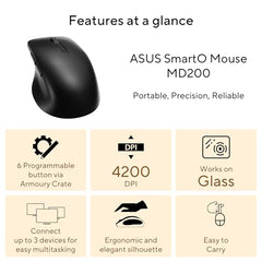 ASUS MD200 Mouse, Easy to Carry Wireless Mouse, 4200 DPI, Multi Device Connect/Bluetooth, USB Silent Mouse (Green Tea Latte)