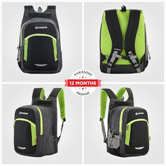 HARISSONS Xeno Travel Laptop Backpack | 40L | Fits 15.6" Laptop | Water-Resistant Dobby PU Polyester | USB Port, Rain Cover, Reflectors, Sternum Strap | Work, College & Commute (Black-Green)