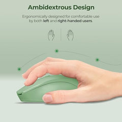 Foxin Flow Wireless Mouse with Rechargeable Battery, Bluetooth & 2.4 Ghz Dual Connectivity, 4 Buttons, Upto 1600 DPI, Type-C Charging | Ergonomic Office Mouse for Laptop, MacBook, PC | Green