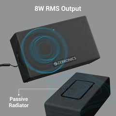 ZEBRONICS Sonic POD S, Portable Bluetooth Speaker, 8 Watts, Upto 7h Backup, Passive Radiator, Call Function, Bluetooth v5.3 | mSD | AUX, TWS, with Carry Loop (Black)