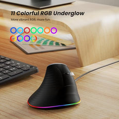 Nulea Wired Vertical Mouse, USB Ergonomic Optical Mouse with 4 Adjustable DPI, 11 RGB Backlight Modes, Compatible for Laptop, PC, Desktop, Mac, Grey