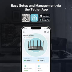 TP-Link Archer BE400 Dual-Band BE6500 WiFi 7 Router | 4K/8K Streaming 6.5 Gbps | 1× 2.5 Gbps WAN/LAN + 3× 1 Gbps LAN Ports + 1× USB 3.0 | 6 Antennas | Compatible with Alexa and Google Assistant