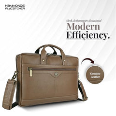 HAMMONDS FLYCATCHER Genuine Leather Office Bag for Men - 15.6 Inch Laptop Bag for Men, Adjustable Strap, Multi Compartments - Ideal for Office, Travel, Daily Use - 1 Year Warranty - Brown