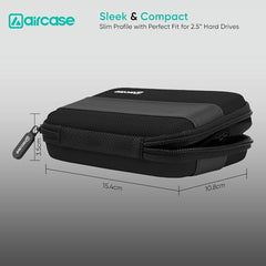AirCase Hard Disk Cover Case for 2.5 Inch HDD SSD - Ballistic Nylon Rugged Shell, Anti-Press | Felt Lining, Water Resistant | Mesh Pocket for Cable, Charger, Earphone (Black)