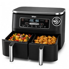 Ninja Foodi Dual Zone Air Fryer AF300IN| 7.6L Dual Drawer Air Fryer| Max Crisp 240°C| 6 Cooking Functions – Air Fry, Roast, Bake, Reheat & Dehydrate| Variable Airflow 1200–2600 RPM|PTFE/PFOA/PFASFree