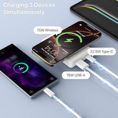 10000mAh Magnetic Wireless Power Bank Sylaris Magpro for iPhone 17/16/15/14/13/12 Series Type C Fast Charging Lithium Polymer Battery (Input & Output) 15w Wireless & Mag-Safe - White