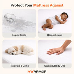 MY ARMOR Waterproof Mattress Protector King Size, 78x72, 6.5x6 feet, Double Bed Protector Sheet Cover, Breathable and Hypoallergenic Ultra Soft Fitted Terry Cotton Feel Fabric, Elastic Skirting, Grey