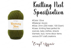 Craft Affair | Knitting Nest Acrylic Yarn (200 Meter, 100 Grams, 2mm) / Woolen Yarn/Acrylic Yarn for Knitting and Crocheting-Olive