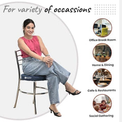 RATISON Office Visitor Study Chair Home Restaurant Steel Multipurpose with a Leather Cushion Steel Chrome Chair with Ring (Green, 6)