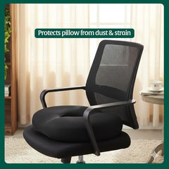 The White Willow Donut Pillow – Medium Firm HR Memory Foam Coccyx Seat Cushion for Tailbone, Hemorrhoid & Piles Pain Relief – Car & Office Chair – Above 60KG – Classic Black
