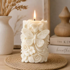 Decorative Fragrance Candle with Raised 3D Ivory Swirl Pillar Artwork | Long Burning Scented Candle for Home Décor, Living Room, Bedroom, Meditation Space, Table Decoration & Gift