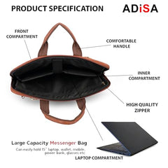 ADISA Laptop Bag for Men - Faux Leather Office Messenger Briefcase with Laptop Compartment for Work, Business, Corporate & Professional Use (LB6056)