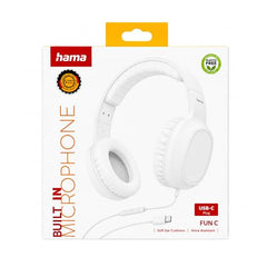 Hama Fun C USB-C Wired On-Ear Headphones with Microphone | 40mm Drivers, In-Line Remote, Adjustable Headband, Stereo Sound for Smartphones, Calls & Music, Black 5 Years Warranty