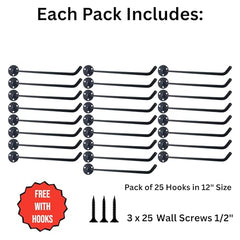 APUS 12" 25 Pcs Wall Mount Display Hooks of Stainless Steel | Pegboard Hook for Display and Hanging in Showrooms, General Stores, Garment Stores, Mobile Shops (Mirror Polish, 12 Inch)