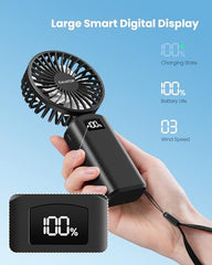 Gaiatop Powerful Hand Fan, Portable Personal Fan Handheld Fan, 3 Speed Foldable Desk Fan with Digital Display, 2000mAh USB Rechargeable Fan for Indoor Outdoor