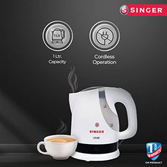 SINGER Cutie DX Electric Kettle 1350 Watts | 2 Years Warranty | 1.5 Liters | Quick Boil | Stainless Steel | Cool-Touch Handle and Lid | Auto Shut Off | Tea & Coffee, Instant Noodles, Rice, Soups