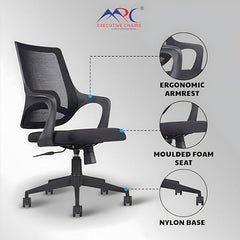 MRC Mono Ergonomic Office Chair (Mid-Back) – Revolving Breathable Mesh Desk Chair for Work from Home & Study–Lumbar Support & Heavy Duty Nylon Base (Grey & White)