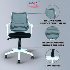 MRC Mono Ergonomic Office Chair (Mid-Back) – Revolving Breathable Mesh Desk Chair for Work from Home & Study–Lumbar Support & Heavy Duty Nylon Base (Grey & White)