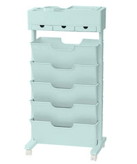 SYGA Removable Multifunctional Book Storage Rack Shelf Living Room Layered Plastic Magrack 3drawers with Wheels (Blue)
