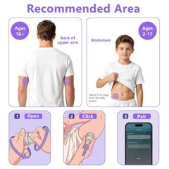 VitaTok CGM Sensor for Continuous Glucose Monitoring, Real-Time Blood Glucose Tracking, Bluetooth Connectivity, Up to 15 Days Wear, Lightweight & Thin Design, IP28 Water Resistant