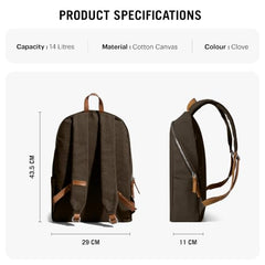 DailyObjects Pedal Everyday Casual Laptop Backpack (16L) Fits Upto 14 Inch Laptop, Unisex Travel Backpack Durable Canvas Material, Zippered Compartments With Pockets (Beige)