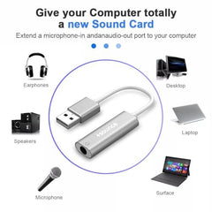 Sounce USB to 3.5mm Female Adapter, USB Headphone Audio Jack External Stereo Sound Cable Cord Splitter for MacBook, Laptop, Linux, PS4, Headset - Grey