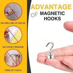 RULOKSHA Heavy Duty Magnetic Hooks, Holds Up to 13.6 kg (30 lbs), Strong Neodymium Rare Earth Magnets with Nickel Coating for Kitchen, Refrigerator, Office, Garage & Home (Silver, 3)
