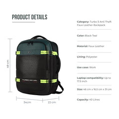 Gear Turbo 21"/45L Large Water Resistant Anti theft Laptop Backpack with Raincover | Backpack | Daypack |Briefcase | Travel Bag For Men/Women (Black - Grey)