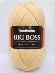 Vardhman BigBoss Knitting Yarn – 200g Ball, 575m, 84% Acrylic + 16% Nylon, 3-Ply DK Weight, Soft & Durable Wool for Knitting, Craft, babywear, blanket, winter wear; threads for crochet hook needle - Boss-15 - Cream