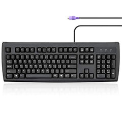 Perixx PERIBOARD-107 PS/2 Wired Keyboard – Full-Size US Layout with Curved Keys – Durable Plug & Play Classic Keyboard for Legacy PC Systems – Black, 104 Keys