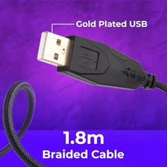 ZEBRONICS WAR M, Wired Gaming Mouse with 6 Buttons, High Precision Sensor, up to 4200 DPI, Gold Plated USB Interface, Breathing LED, 1.8m Braided Cable