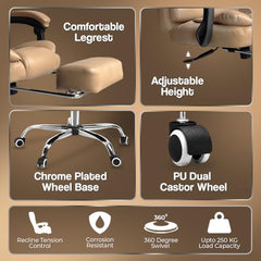 Kepler Brooks Italia Premium Leatherette Office Chair for Work | 3-Years Warranty | Boss Chair for Office, Ergonomic Executive Chair, Cushioned Arms & Seat, Leg Rest, Heavy Duty Metal Base (Black)
