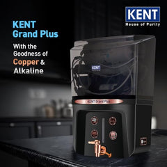 KENT Grand Plus Alkaline + Copper RO Water Purifier | RO+UV+UF+Alkaline+Copper+TDS Control+UV in Tank|ISI Marked| Auto Flush Feature|9L Tank|20 LP/Hr |Ideal For Borewell/Tanker/Municipal Water | White