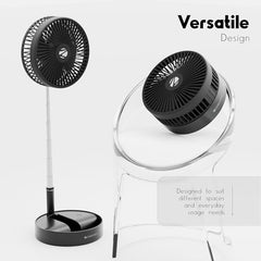 Zebronics Heat Buster 300, Portable Desk Fan, Upto 13h Backup, 3600mAh Rechargeable Battery, 360° Rotatable fan, 4 Speed + 1 Breeze Mode, Wall-Mountable, for Travel, Office, Home (Black)