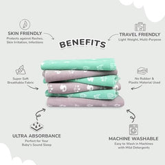 R for Rabbit Waterproof Quick Dry Sheet for Baby | Anti-Piling Fleece Breatheable Fabric Extra Absorbent Instant Dry Baby Bed/Cot Protector Mat (Size-S,Green-Grey,Pack of 2 Combo)