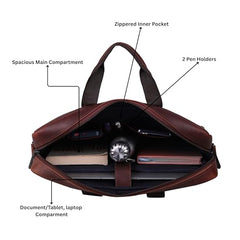 WildHorn Genuine Leather Office Bag for Men | 15.6-Inch Laptop Bag with a Minimalist Design | Professional Leather Bag with Adjustable Straps & Multiple Compartments | 1-Year Warranty