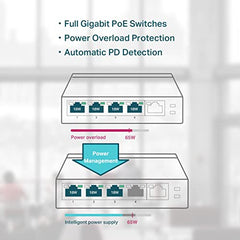 TP-Link 5 Port Gigabit Desktop Switch | 4 Port PoE 65W | 802.3af Compliant | Shielded Ports | Traffic Optimization | Plug and Play | Sturdy Metal (TL-SG1005P)