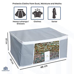 Homestrap set of 6 Foldable Saree Covers/Clothes Storage Bag/Wardrobe Organizer With Transparent Window And Zip For Lehenga, Suit, Dress,& Accessories (Grey)(Featured on Shark Tank), Polypropylene