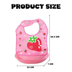 MOMISY Baby Bib For Newborn Waterproof Silicone Apron Wipeable Stain Resistant With pocket For 6 months and up (Pink-Strawberry)