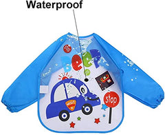 MOMISY Waterproof Art Smock Painting Apron Bib Full Sleeve Cartoon Animal for kids children Infants Toddler baby Boys Girls-Blue Car