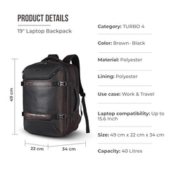Gear Turbo 21"/45L Large Water Resistant Anti theft Laptop Backpack with Raincover | Backpack | Daypack |Briefcase | Travel Bag For Men/Women (Black - Grey)