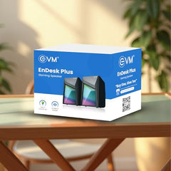EVM EnDesk Plus Gaming Wired Stereo Speakers with RGB Lighting – Dual 3W RMS Output (2” Drivers), USB Powered, 3.5mm AUX Input, Line-Controlled Volume - 1-Year Warranty (EVM-BTS-208)