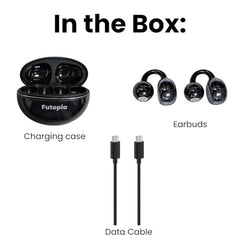 FUTOPIA Loop (OWS) Wireless Bluetooth Earbuds 5.4, Open Ear Design, 10mm Copper Speaker, 300mAh Charging Case, Type-C Fast Charging, HD Sound, BT Name Change, Built-in Mic-Black