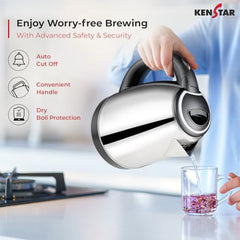 Kenstar KALDO 1.8 L Electric Kettle | 1350W | Cool-Touch Body | Concealed Heating Element | Dry Boil Protection | Black